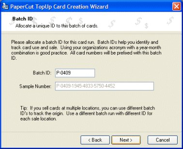 Assigning a batch id in the card wizard