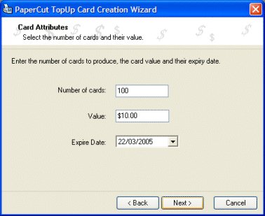 Entering card details in the card wizard