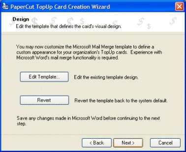 Choosing a template in the card wizard
