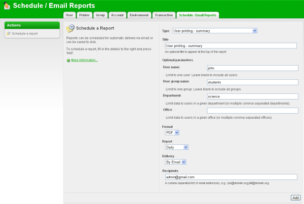 Schedule reports for automatic generation and emailing
