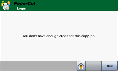 A copy job being denied due to insufficient credit