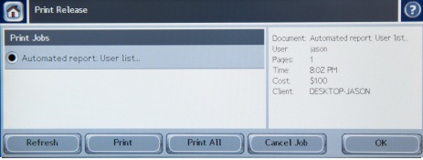Releasing a print job from a HP MFD