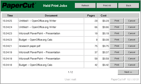 Releasing a print job from a Toshiba MFD