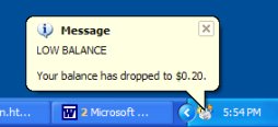User client low balance notification message 