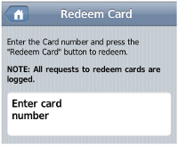 Mobile Redeem Card page - redeem a top-up/pre-paid card from a mobile device 