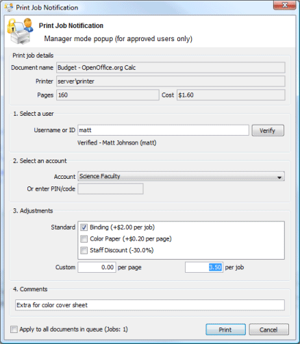 The manager mode popup