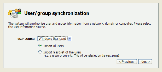 User sync configuration wizard page