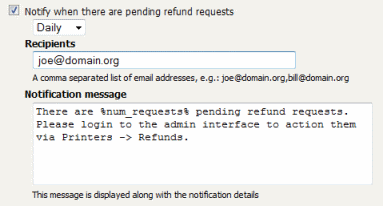 Pending refund request notification settings