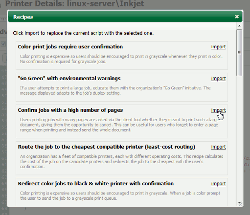 Importing a print script recipe