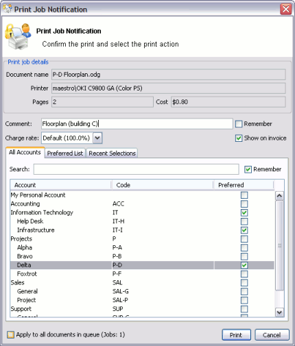 The user client displaying the "Advanced Account Selection Popup"