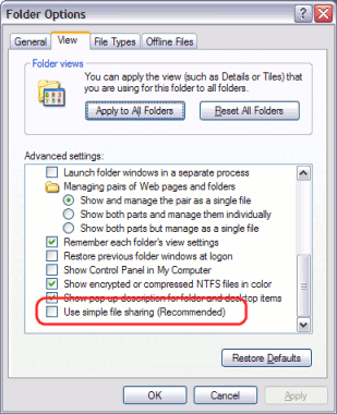 Turn off simple file sharing