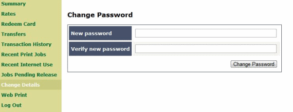 Changing an internal user password from the user web page
