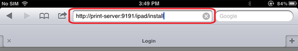 Accessing the installation URL manually, using Safari