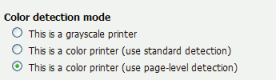 The color detection setting for a printer