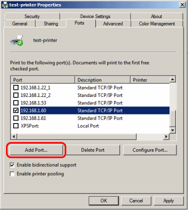 Printer properties dialog: