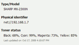 Toner level information on Printer Details screen