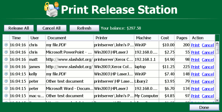 All documents easily identifiable by document and machine name