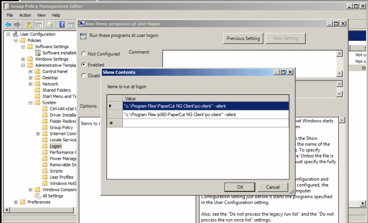 Configuring a startup application in Group Policy Manager