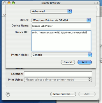 Windows printer via Samba