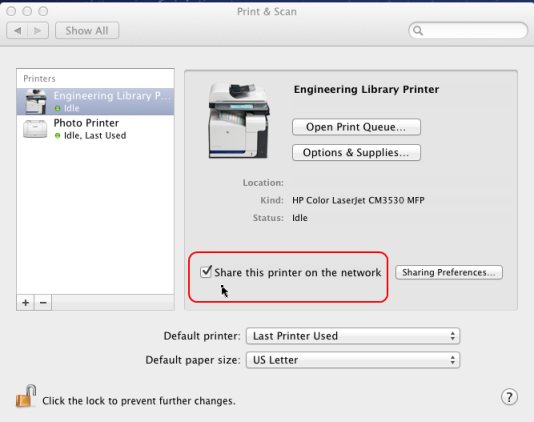 Sharing a printer on Mac OS