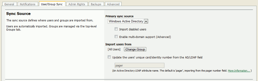 User/group sync source options