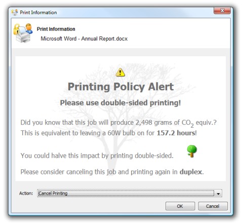 Print Policy Pop-up (as implemented in the Print Policy Recipe)