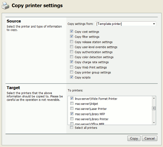 Copy settings from one printer to others