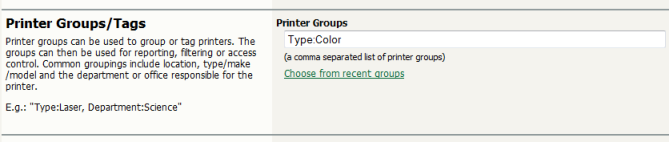 Adding a new printer group "Type:Color"