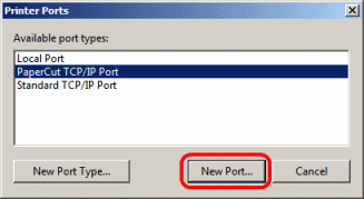 Printer ports dialog: