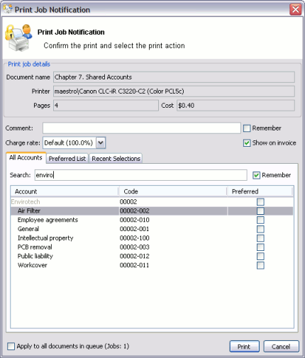 Searching accounts by client name in the client/matter code naming model