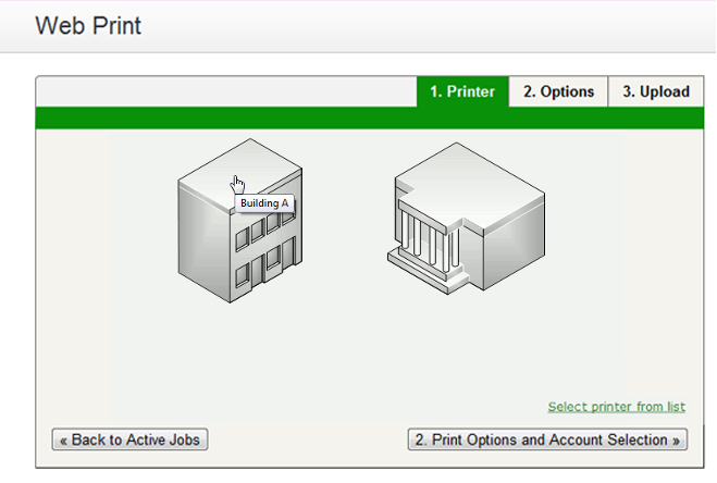Web Print: printer selection map with a simple site plan