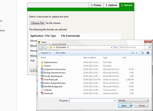 Web Print wizard step 3: upload a document