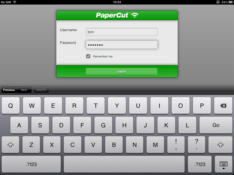 Authenticating to the PaperCut iPad App