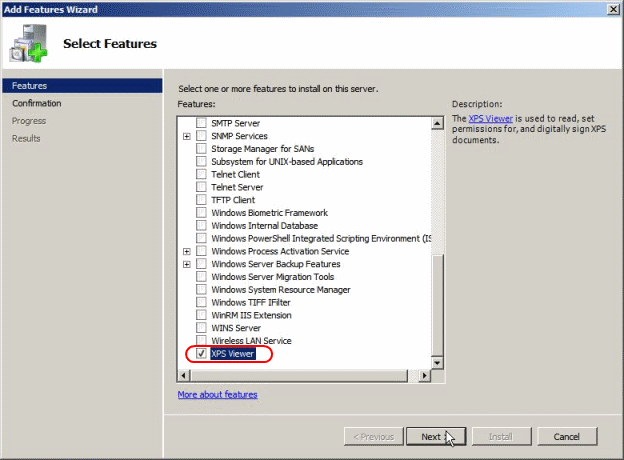 Installing the XPS Viewer for Windows Server 2008