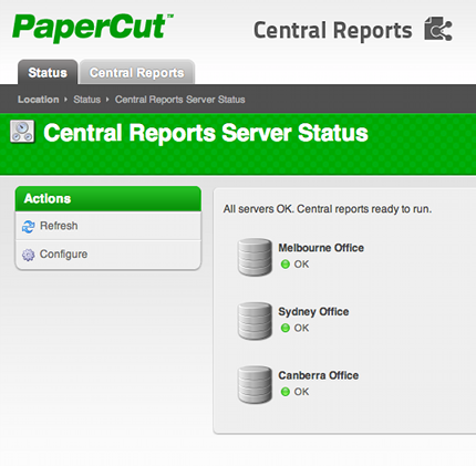 Central Reports Status Tab