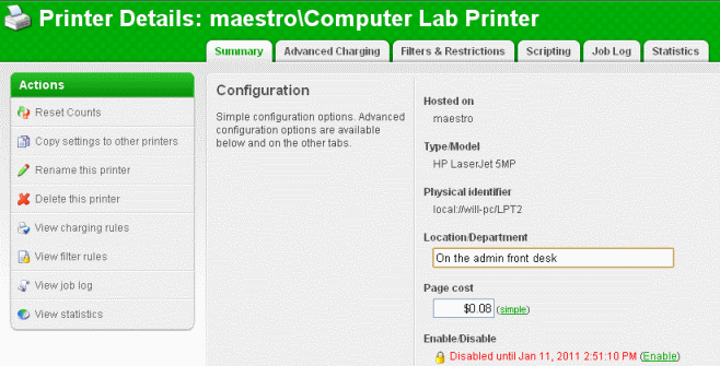 Printer disabled using a time-latch