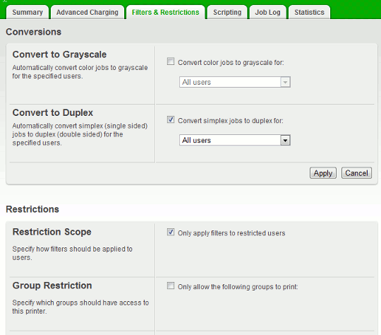 Printer Filters and Restrictions