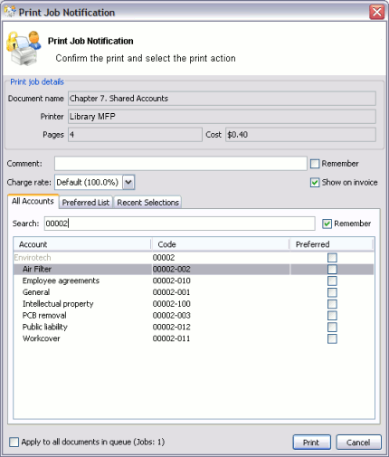 Searching accounts by client code in the client/matter code naming model