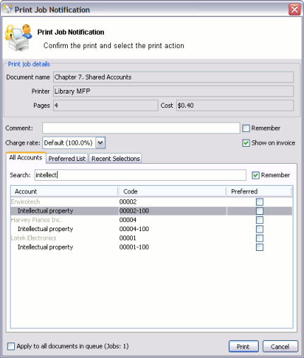 Searching accounts by matter name in the client/matter code naming model