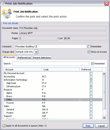 The user client displaying the "Advanced Account Selection Popup"