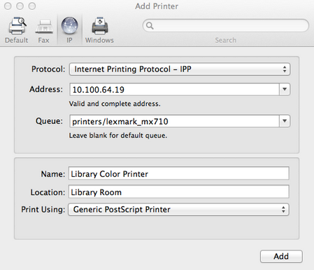 Setting up a workstation printer on Mac OS 10.7