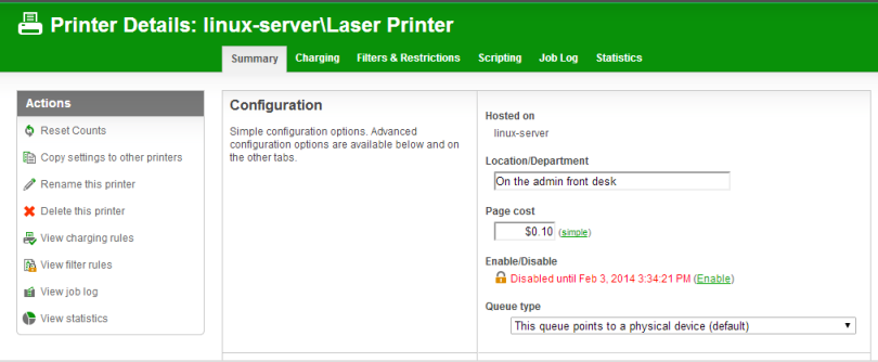 Printer disabled using a time-latch