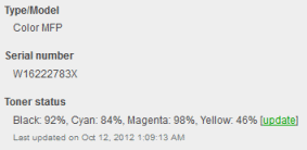 Toner level information on Printer Details screen