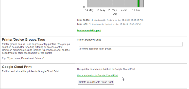 Printer published to Google Cloud Print