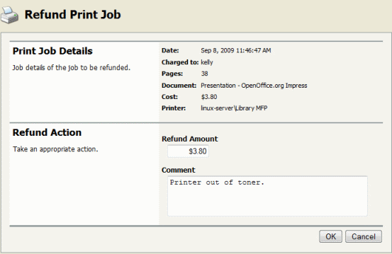 Refunding print job