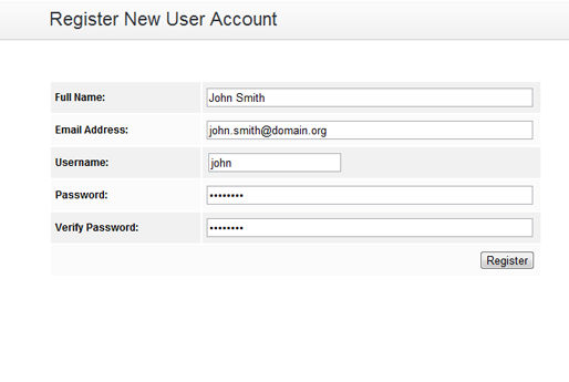 Web based internal user registration interface