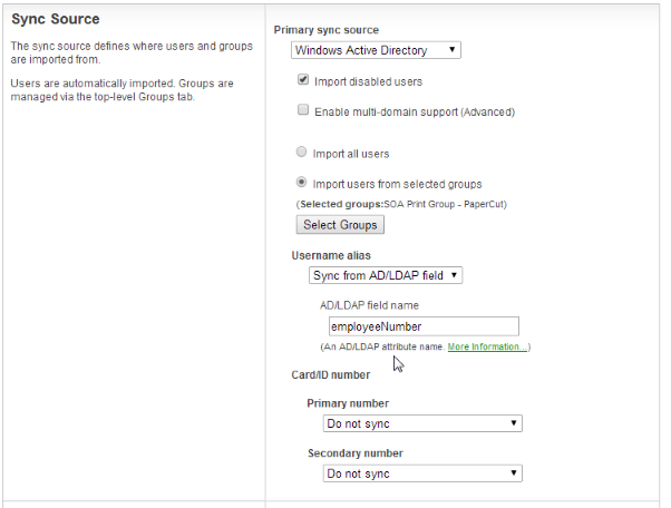 Active Directory sync option for username aliasing