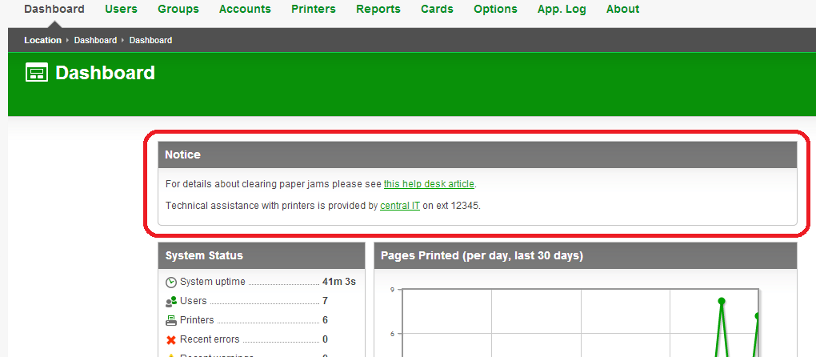 Customized content in the administration interface dashboard