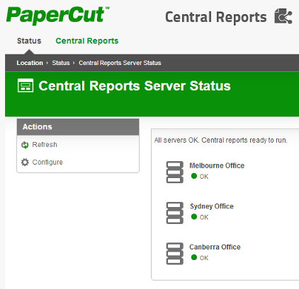 Central Reports Status Tab