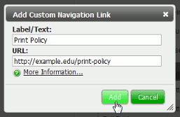 Adding a new custom navigation link to the user web interface